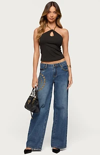 Edikted Alizie Beaded Chain Keyhole Halter Top