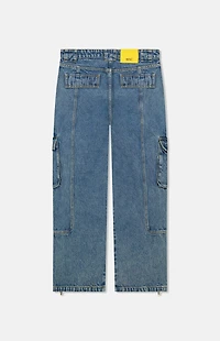 WeSC Medium Blue Baggy Denim Zipper Cargo Pants