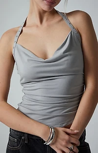 Third Charm Studded Strap Halter Tank Top