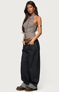 Edikted Imrie Plaid Collared Halter Top