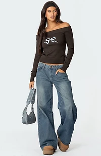 Edikted TJ Off Shoulder Knit Bow Top
