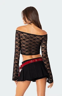 Edikted Laura Off Shoulder Sheer Lace Top