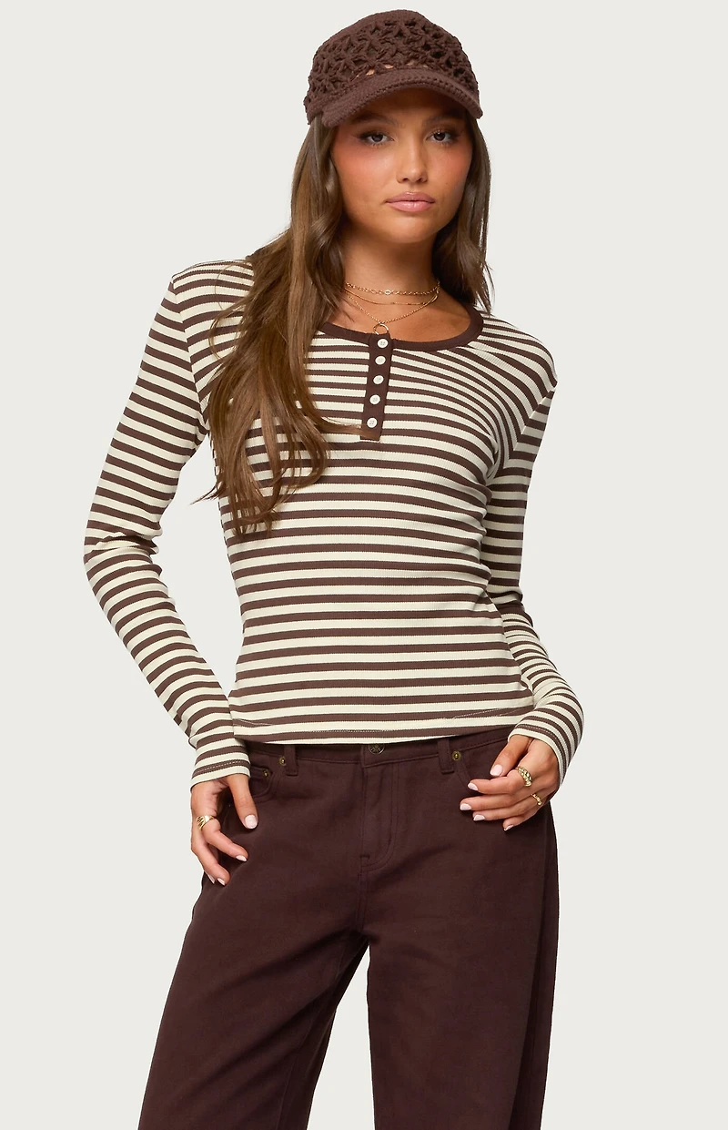 Edikted Roma Striped Henley Top