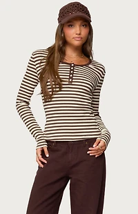 Edikted Roma Striped Henley Top