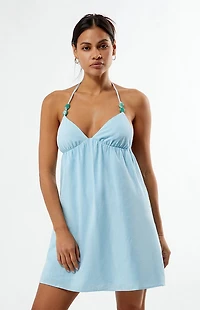Your Favorite Beaded Halter Babydoll Mini Dress