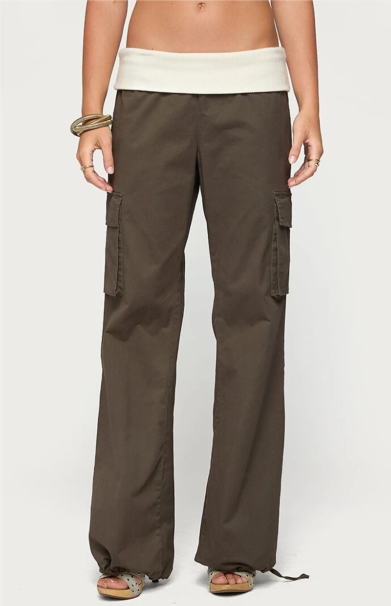 Edikted Jolee Contrast Ribbed Foldover Cargo Pants