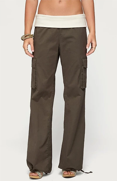 Edikted Jolee Contrast Ribbed Foldover Cargo Pants