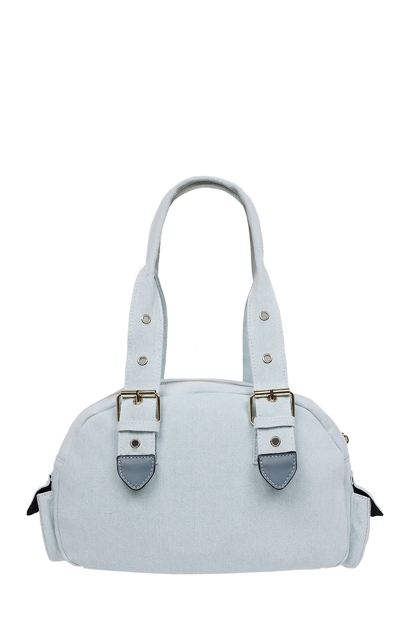 True Religion Light Blue Multi Patch Satchel Bag