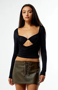 Third Charm Faux Leather Lace-Up Micro Skirt