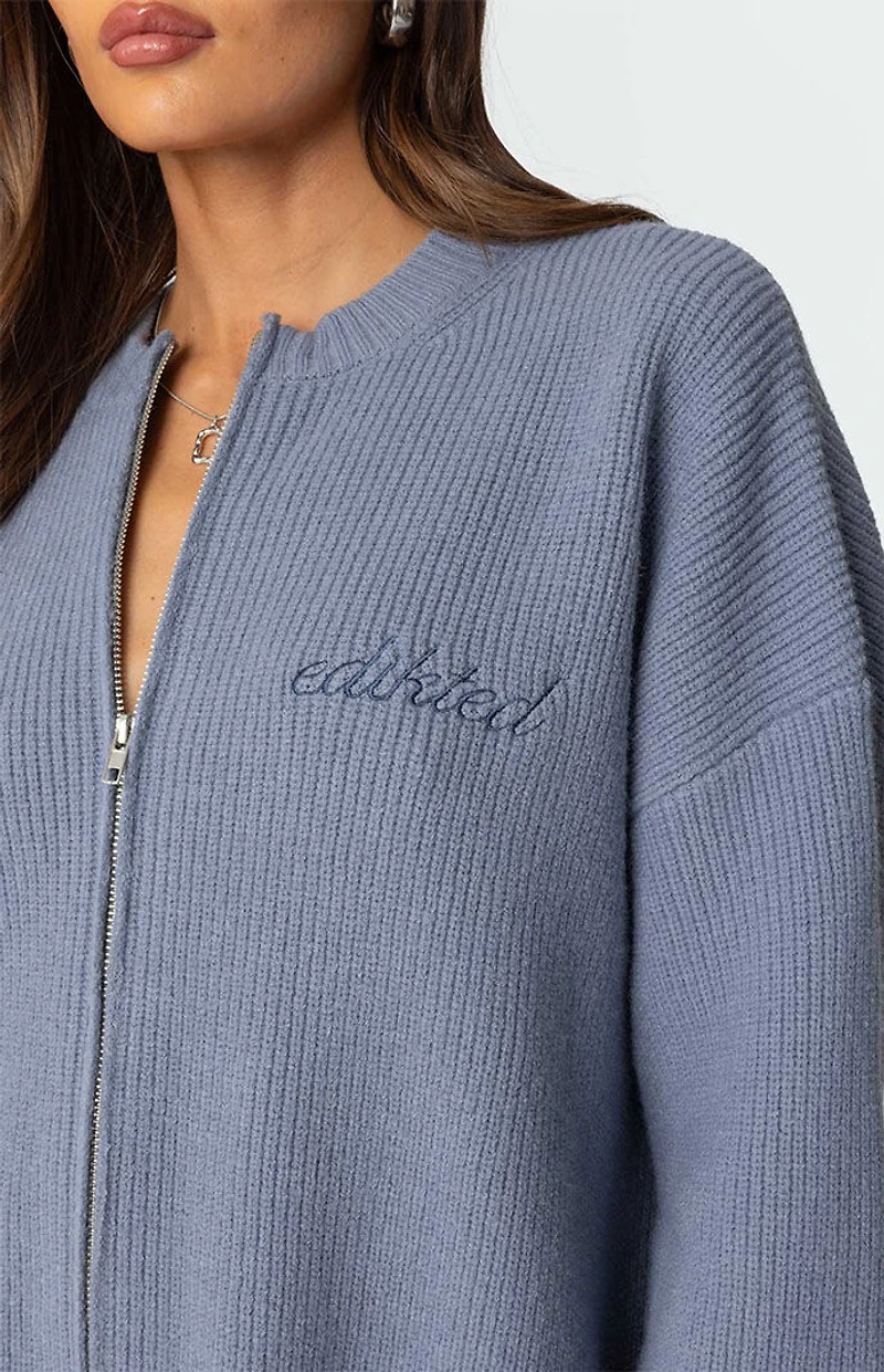 Edikted Kris Ribbed Knit Zip Up Sweater