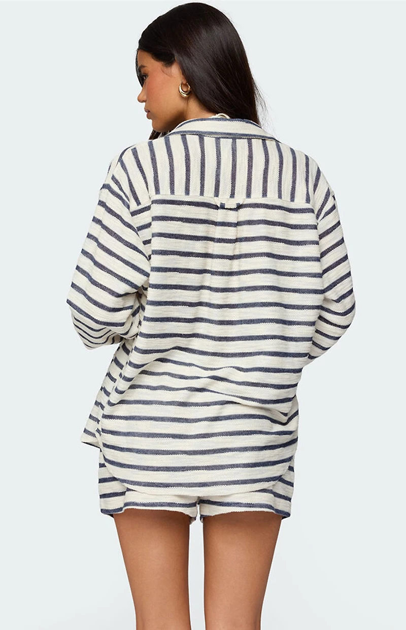 Edikted Collins Oversized Striped Button Up Shirt