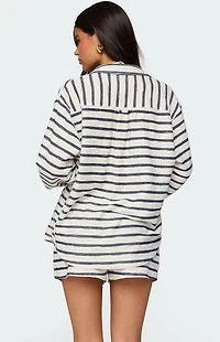 Edikted Collins Oversized Striped Button Up Shirt