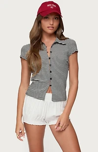 Edikted Beau Striped Ribbed Button Up Top