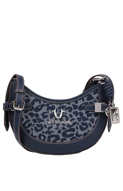 True Religion Blake Leopard Denim Belted Hobo Bag
