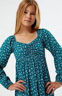 Pacsun Kids Green Ditsy Long Sleeve Mini Dress