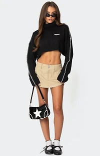 Edikted Embroidered Edge Cropped Turtle Neck Sweater
