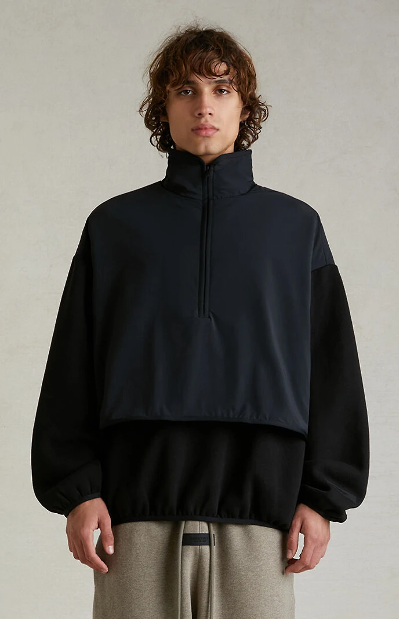 Fear of God ESSENTIALS Black Nylon Fleece Mock Neck Sweatshirt