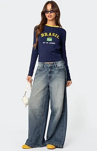 Edikted Brasil Embroidered Long Sleeve T-Shirt