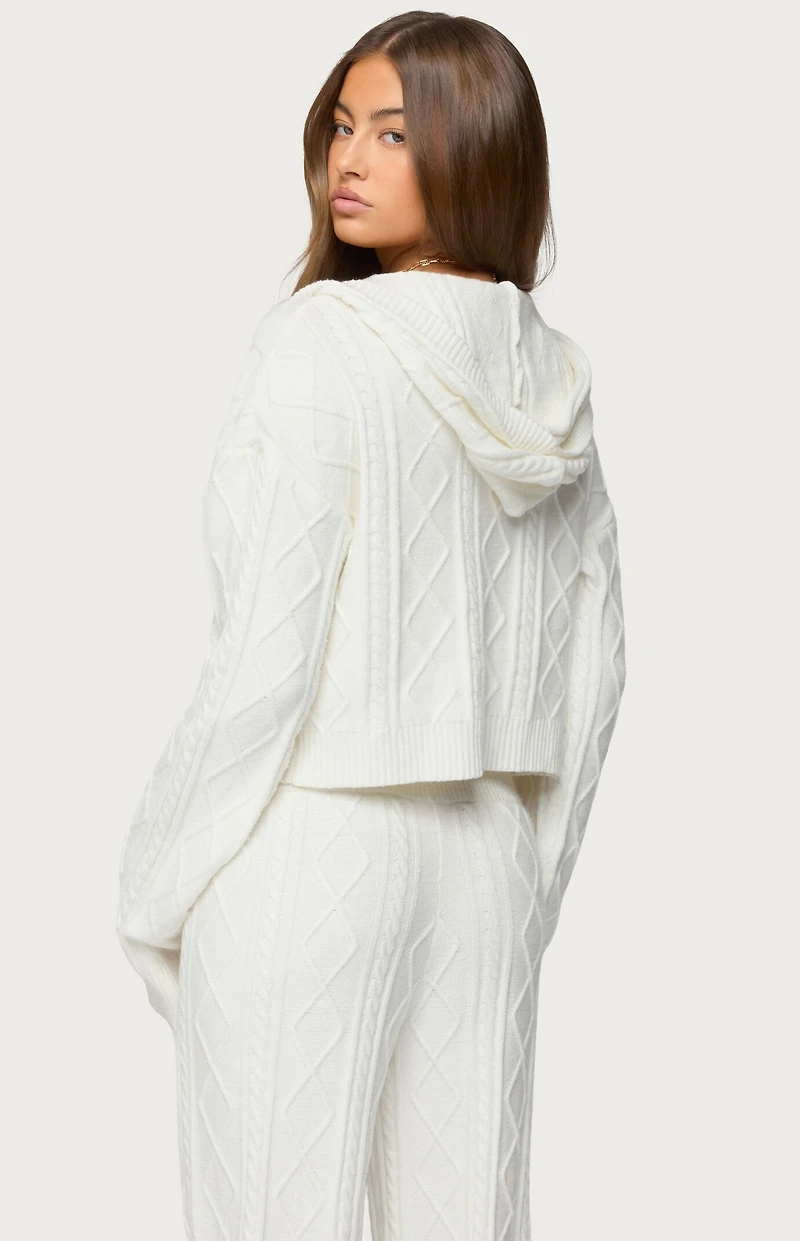 Edikted Louise Cable Knit Hooded Cardigan