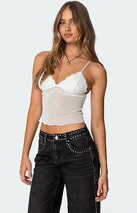 Edikted Malika Lacey Sheer Mesh Tank Top