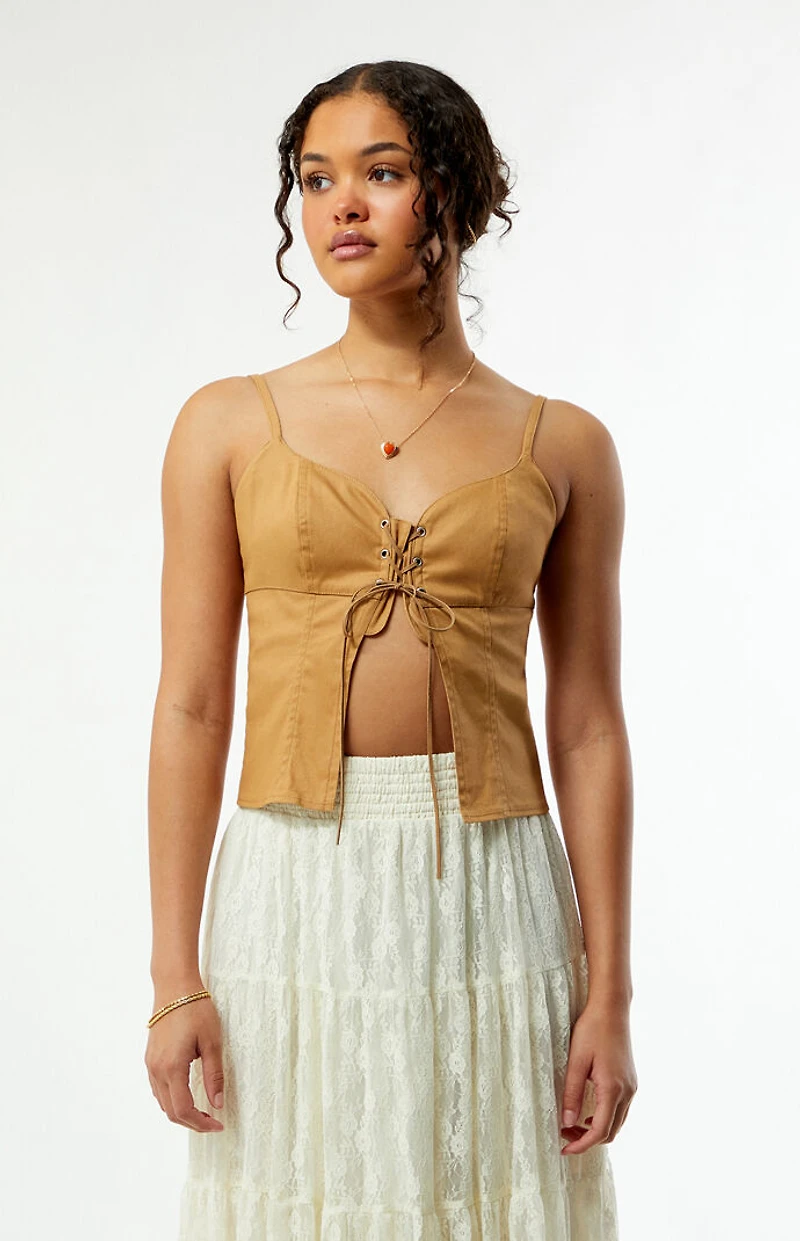 Your Favorite Liz Twill Lace-Up Tank Top