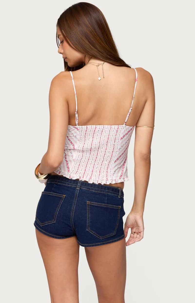 Edikted Alaine Floral Striped Ruffle Tank Top