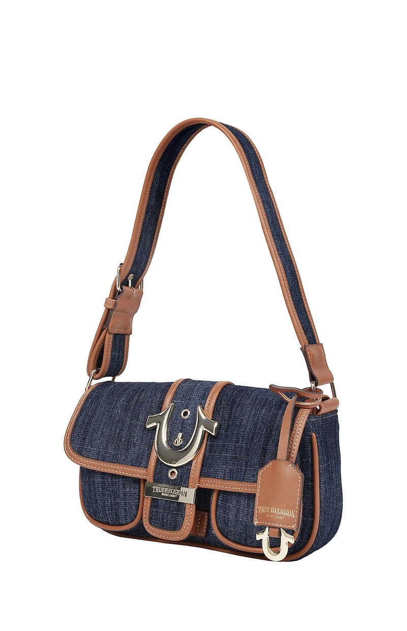 True Religion Dark Denim Double Pocket Satchel Bag