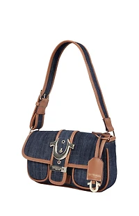True Religion Dark Denim Double Pocket Satchel Bag