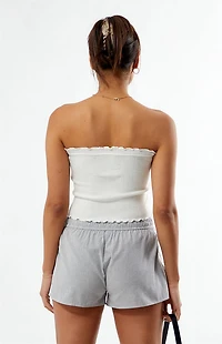 Your Favorite Pointelle Ruffle Strapless Sweater