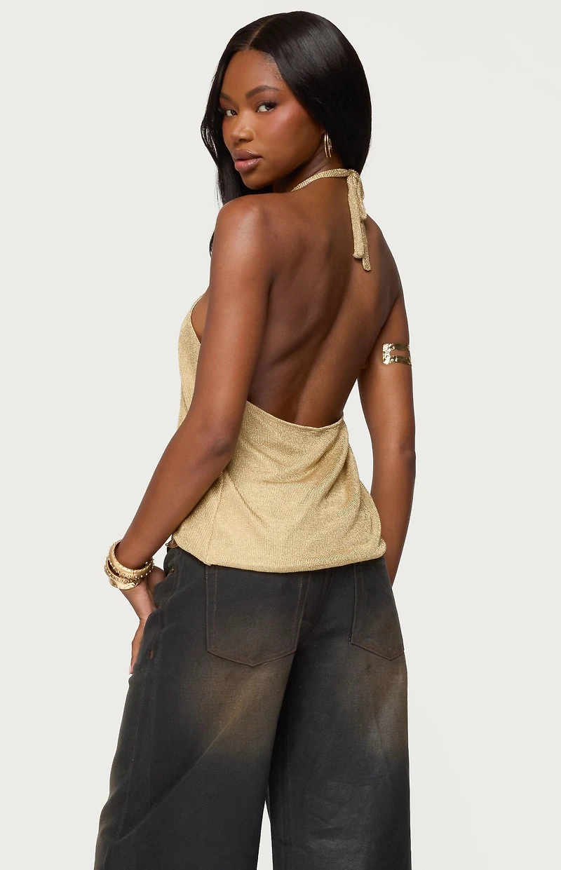 Edikted Stasia Sparkly Knit Split Front Top