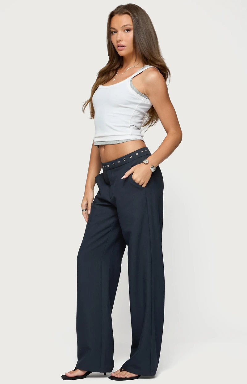 Edikted Ayve Eyelet Waist Straight Leg Pants