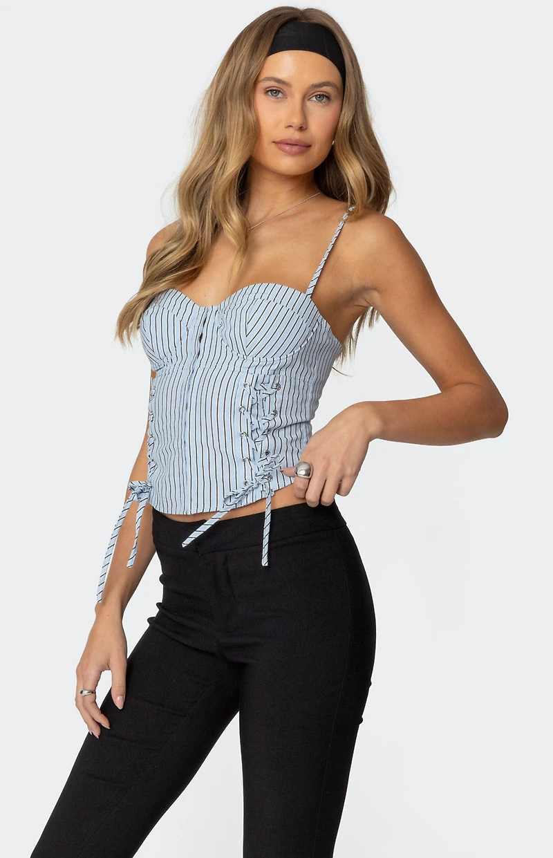 Edikted Lois Lace Up Pinstripe Corset