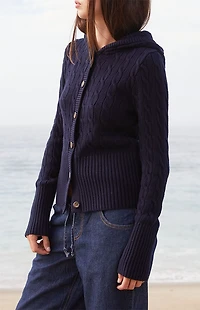 John Galt Cable Knit Button Down Hooded Sweater