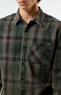 Pacsun Black & Green Washed Cropped Flannel Shirt