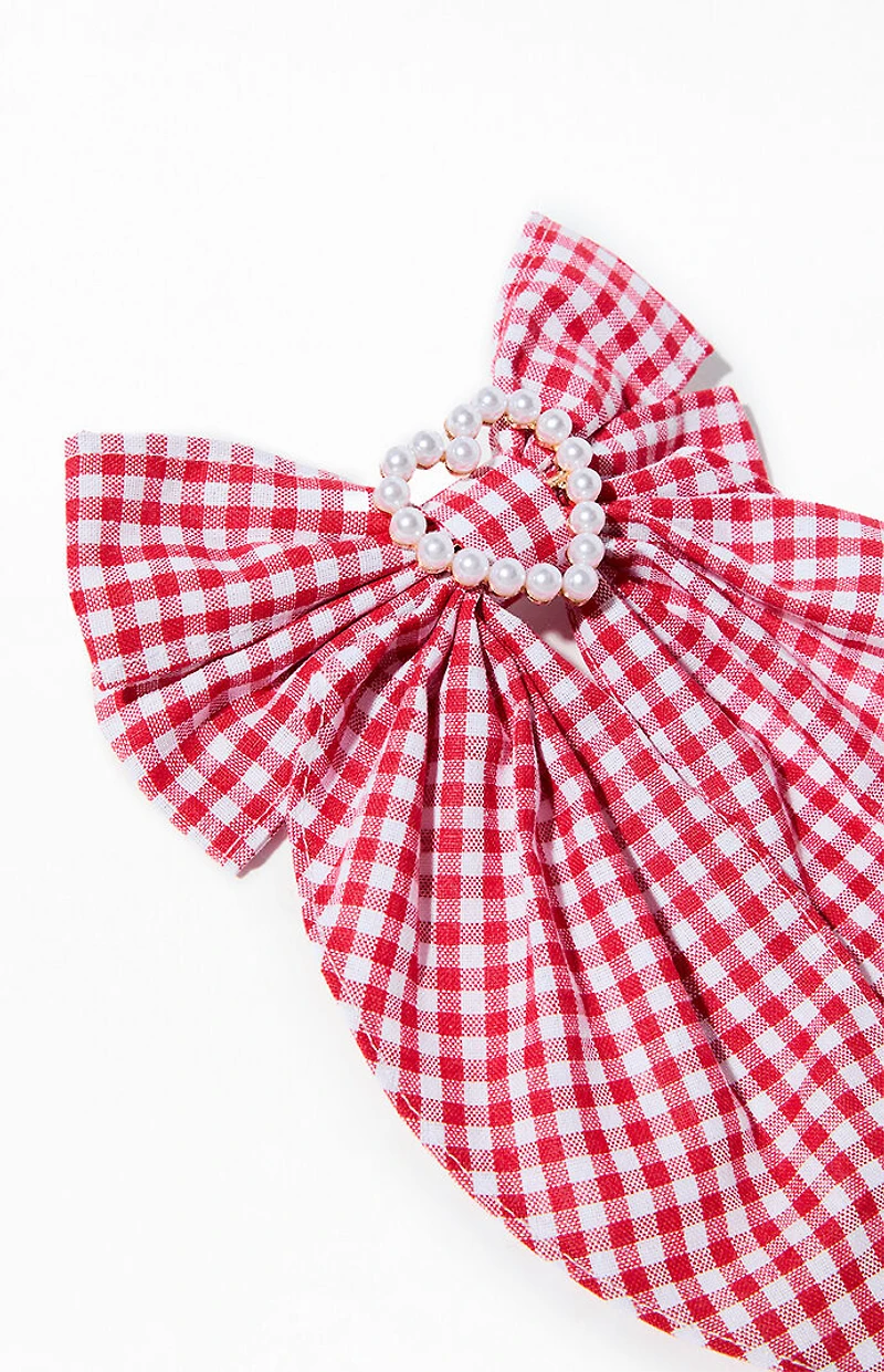 LA Hearts Gingham Pearl Heart Hair Clip