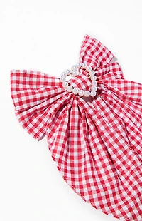 LA Hearts Gingham Pearl Heart Hair Clip