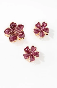 LA Hearts 3 Pack Burgundy Metal Plumeria Hair Claw Clips