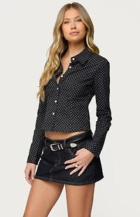 Edikted Ilia Polka Dot Button Up Shirt