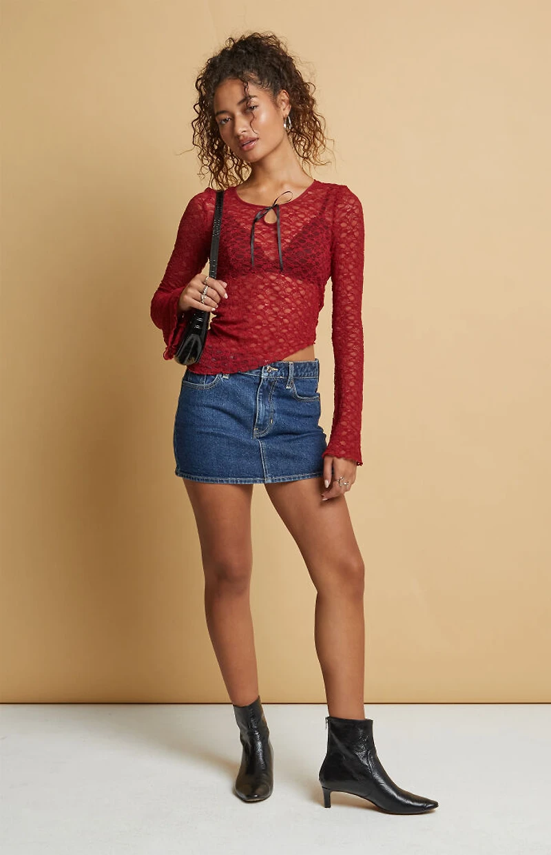 Beverly and Beck Mollie Lace Asymmetrical Long Sleeve Top