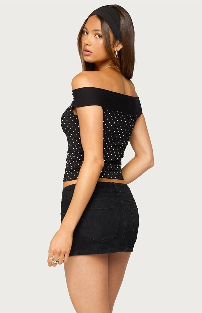 Edikted Eela Off-The-Shoulder Polka Dot Top