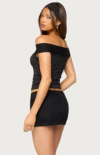 Edikted Eela Off-The-Shoulder Polka Dot Top