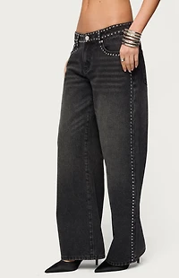 Edikted Petite Quincy Studded Low Rise Baggy Jeans