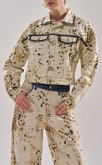 AZALEA WANG Santana Cow Print Denim Jacket