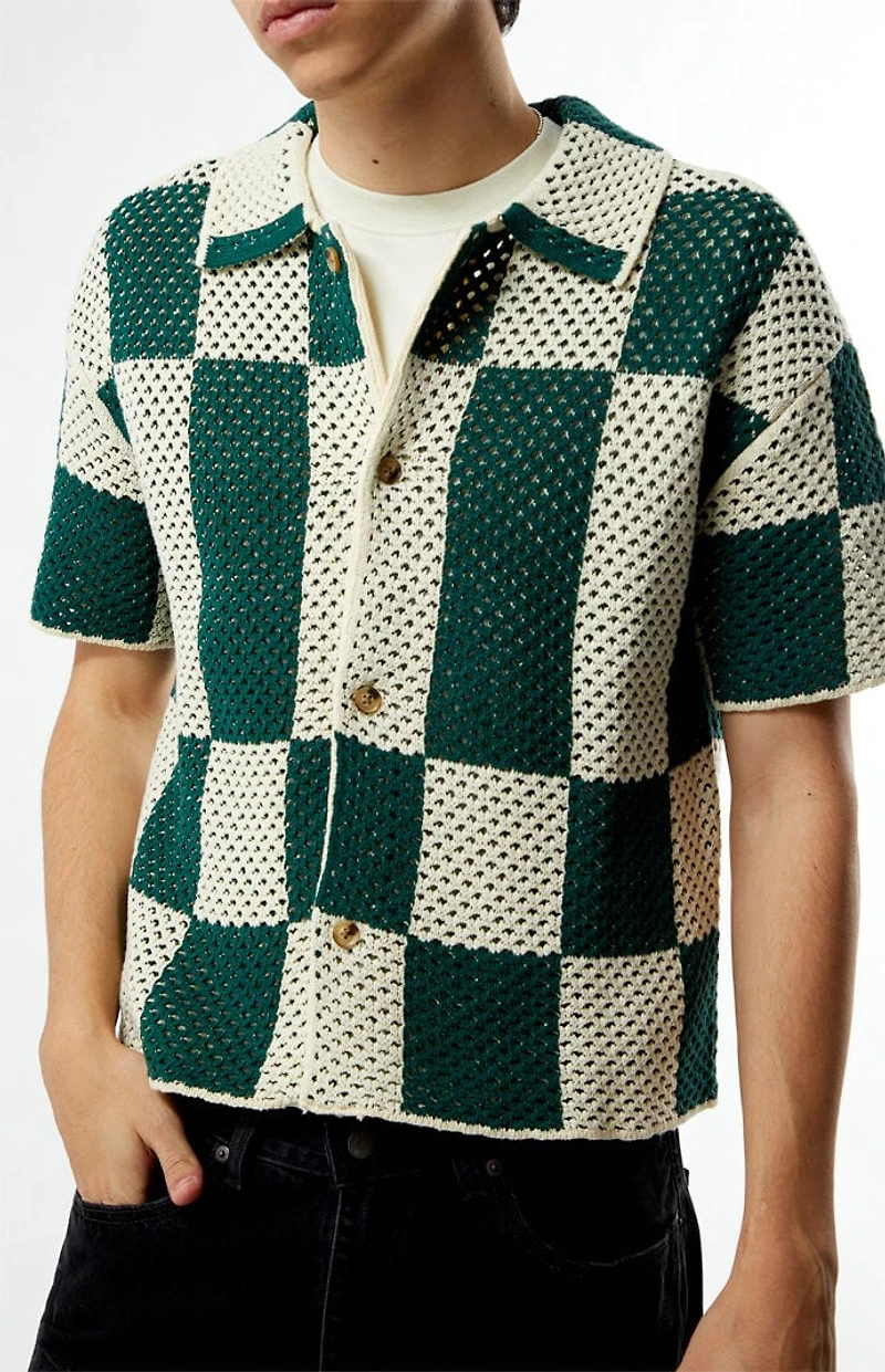 Pacsun Green & White Open Knit Spence Shirt