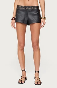Edikted Kaylan Grommet Faux Leather Shorts