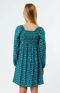 Pacsun Kids Green Ditsy Long Sleeve Mini Dress
