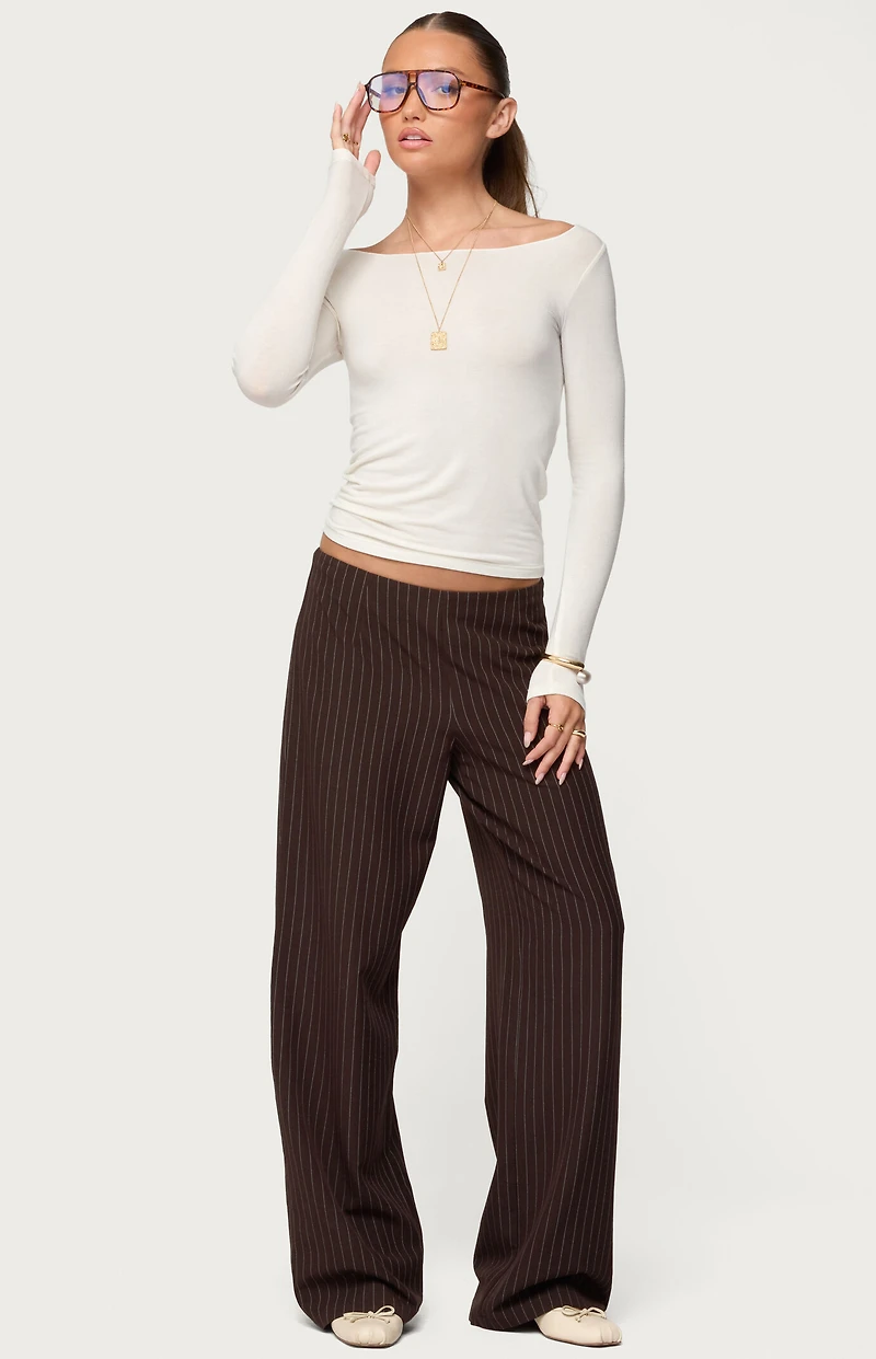 Edikted Kerie Pinstripe Low Rise Wide Leg Trousers