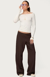 Edikted Kerie Pinstripe Low Rise Wide Leg Trousers