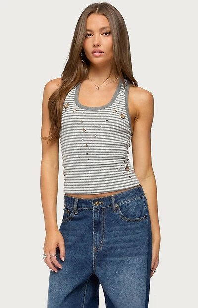 Edikted Sindy Studded & Striped Tank Top