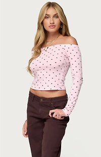 Edikted Leandra Off Shoulder Polk Dot Top